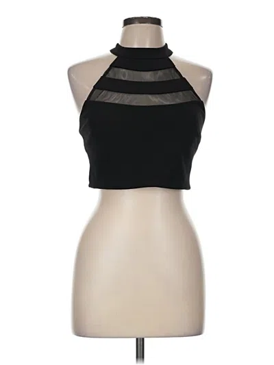 Pre-owned Sequin Hearts Sleeveless Top Black Halter Neckline Tops