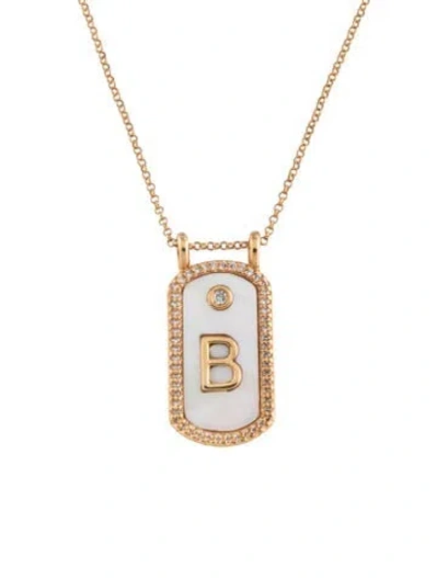 Pre-owned Sequin Mother Of Pearl & Crystal Skye Initial Pendant Necklace, 19" In Multicolor