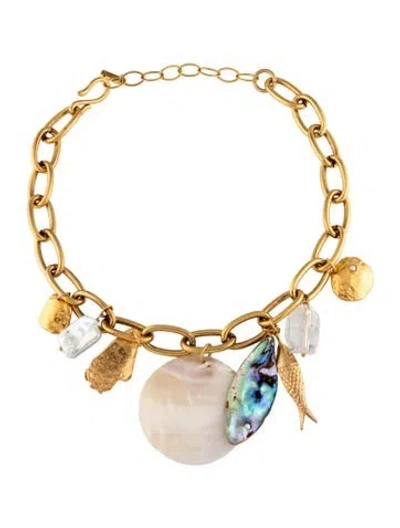 Pre-owned Sequin Mother Of Pearl, Crystal & Resin Collar Necklace, 18.25" In Multicolor