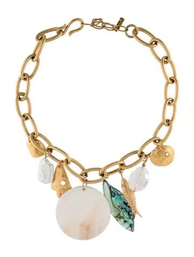 Pre-owned Sequin Mother Of Pearl, Crystal & Resin Collar Necklace, 18.5" In Multicolor