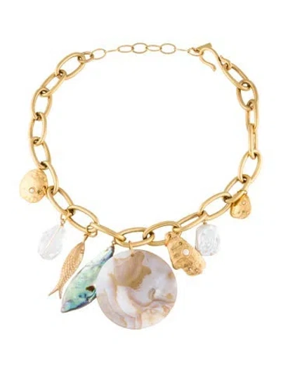 Pre-owned Sequin Mother Of Pearl, Crystal, Resin & Faux Pearl Collar Necklace, 18.5" In Multicolor