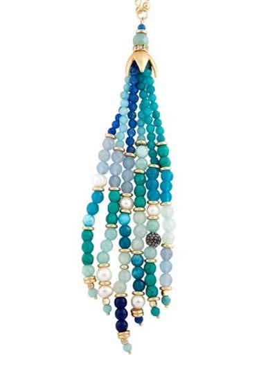 Pre-owned Sequin Multi-strand Pearl Tassel Pendant Necklace, 29" In Blue