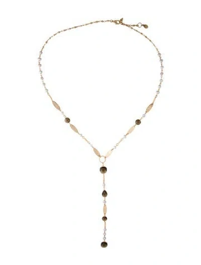 Pre-owned Sequin Pearl & Crystal Lavalier Necklace, 31" In Green