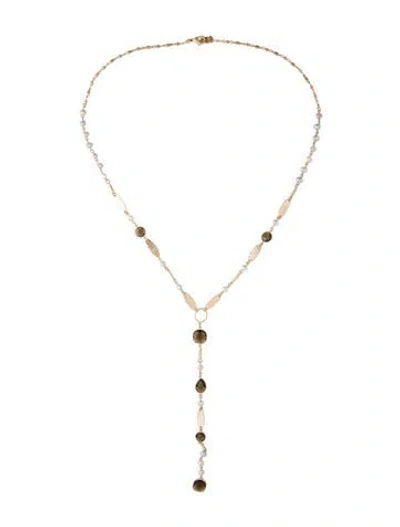Pre-owned Sequin Pearl & Crystal Lavalier Necklace, 31" In Green