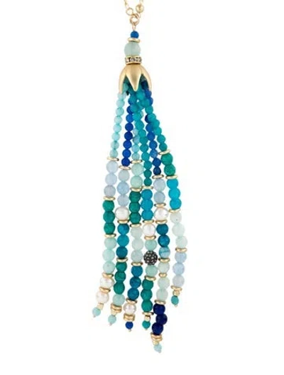 Pre-owned Sequin Pearl, Crystal & Bead Tassel Pendant Necklace, 29.5" In Multicolor