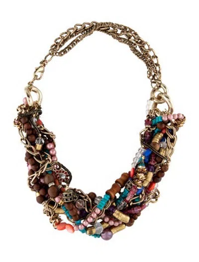 Pre-owned Sequin Pearl, Faux Pearl, Wood, Resin, Stone, Crystal & Bead Statement Collar Necklace, 23" In Multicolor