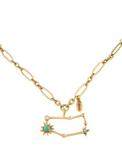 Pre-owned Sequin Resin & Crystal Zodiac 'gemini' Pendant Necklace, 18" In Multicolor
