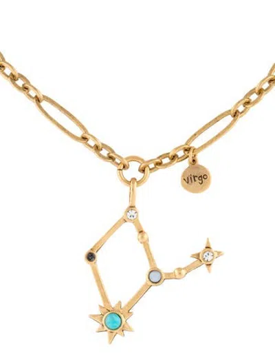 Pre-owned Sequin Resin & Crystal Zodiac 'virgo' Pendant Necklace, 17.75" In Multicolor