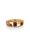 Sequin Rococo Crystal & Faux Pearl Ring In Gold
