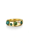 Sequin Rococo Crystal & Faux Pearl Ring In Gold