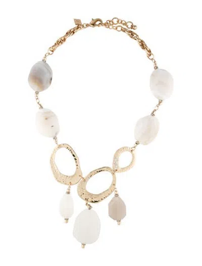 Pre-owned Sequin Stone & Crystal Statement Necklace, 24" In White