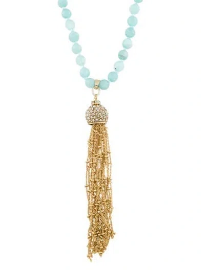 Pre-owned Sequin Stone, Bead & Crystal Tassel Pendant Necklace, 38" In Blue