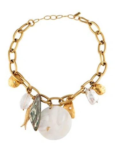 Pre-owned Sequin Stone, Pearl, Crystal & Abalon Necklace, 18.5" In Multicolor