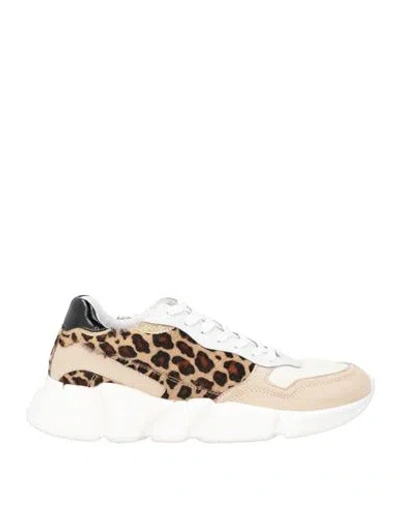 Serafini Woman Sneakers Beige Size 10 Leather, Textile Fibers