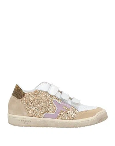 Serafini Woman Sneakers Gold Size 7 Leather, Textile Fibers