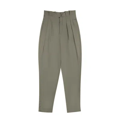 Seragyi Women's Green Bark Loulou Lyocell High-waisted Pleated Pants