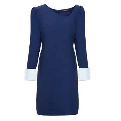 SERAGYI WOMEN'S NAVY BLUE AUGGIE SEASONLESS EXTRA FINE MERINO WOOL DRESS 