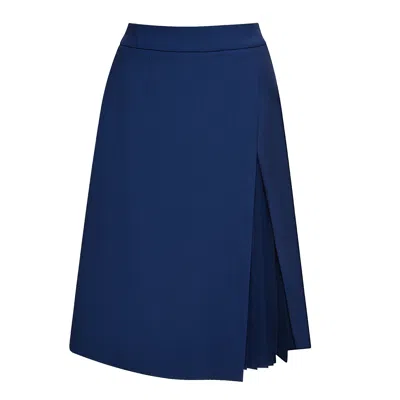 Seragyi Women's Navy Blue Mai Seasonless Extra Fine Merino Wool Partially Pleated Skirt