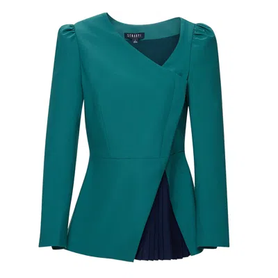 Seragyi Women's Navy/green Liz Seasonless Extra Fine Merino Wool Peplum Jacket