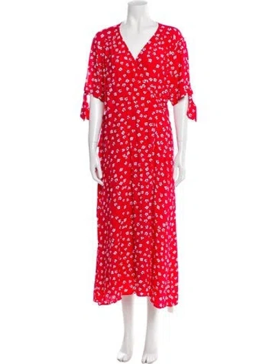 Pre-owned Seraphin Floral Print Long Dress In Red