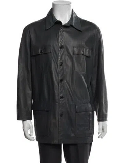 Pre-owned Seraphin Lamb Leather Utility Jacket In Gray