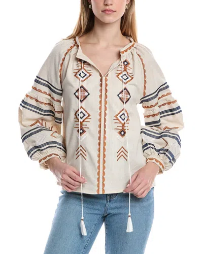 SERAPHINA BALLOON SLEEVE LINEN-BLEND BLOUSE