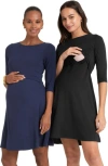 Seraphine Women's Maternity And Nursing Dresses, Twin Pack In Black,navy