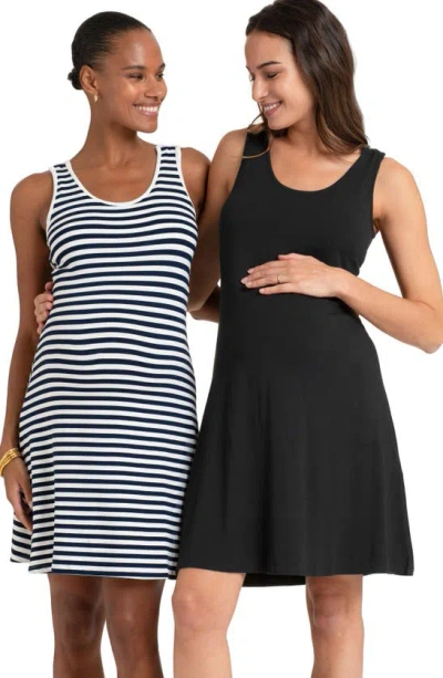 Seraphine Women's Sleeveless Fit And Flare Maternity To Nursing Dresses, Set Of 2 In Black And White