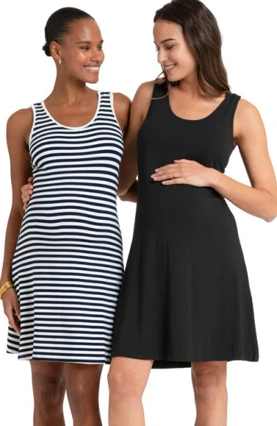 Seraphine Assorted 2-pack Sleeveless Maternity/nursing Dresses In Black/white