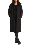 Seraphine Belted Maternity Puffer Jacket With Removable Faux Fur Trim Hood In Black