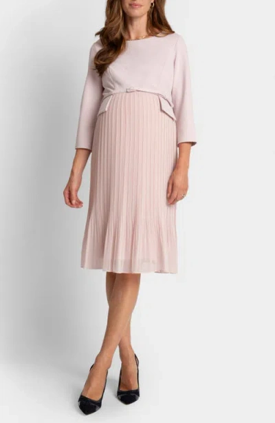 Seraphine Belted Mixed Media Maternity/nursing Dress In Open Pink