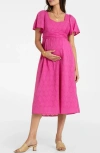 SERAPHINE BRODERIE ANGLAISE MATERNITY/NURSING MIDI DRESS