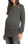 Seraphine Amalia Ripple Stitch Maternity + Nursing Sweater In Khaki In Light/pastel Brown