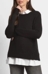 Seraphine Crewneck Maternity Sweater & Button-up Shirt Set In Black