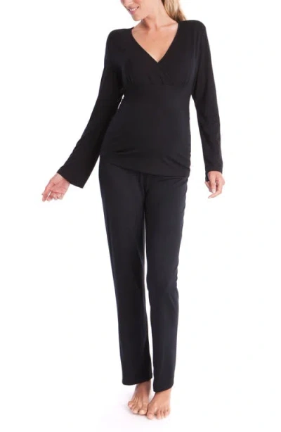 Seraphine Crossover Maternity/nursing Pajamas In Black