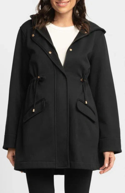 Seraphine Fleece Back Jersey Hooded Maternity Coat In Black