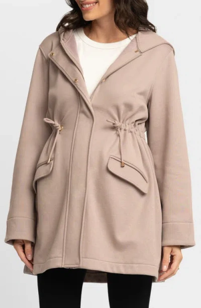 Seraphine Fleece Back Jersey Hooded Maternity Coat In Purple