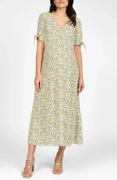 Seraphine Floral Bow Sleeve Maternity Midi Dress In Floral Print