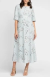 Seraphine Floral Smocked Waist Midi Maternity Dress In Green