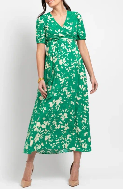 SERAPHINE FLORAL TIE WAIST MATERNITY/NURSING MIDI DRESS