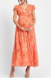 SERAPHINE FLUTTER SLEEVE FAUX WRAP MATERNITY DRESS