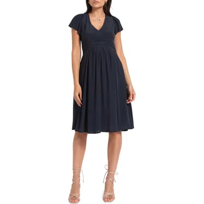 Seraphine Flutter Sleeve Maternity/nursing Dress In Navy
