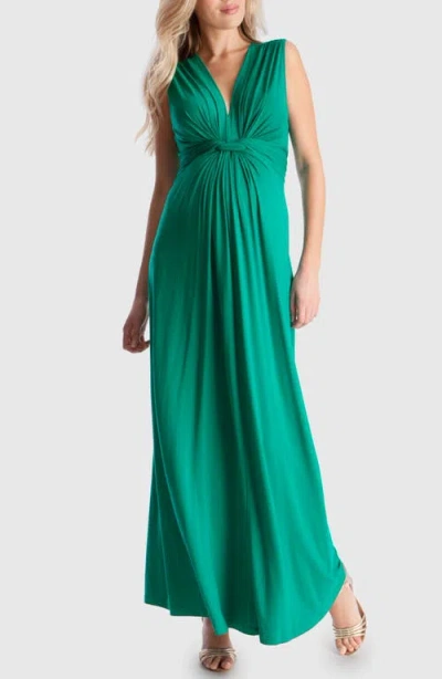 Seraphine Knotted Waist Maternity Maxi Dress In Emerald