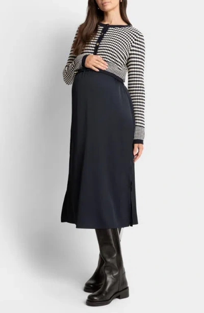 Seraphine Midi Dress & Scallop Cardigan Maternity/nursing Set In Navy/white