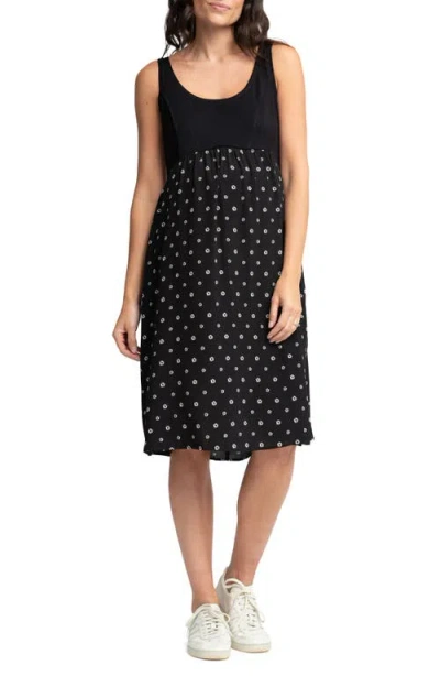 Seraphine Mixed Media Maternity/nursing Dress In Black