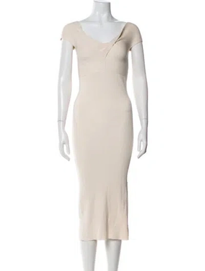 Pre-owned Seraphine Off-the-shoulder Midi Length Dress In Neutral