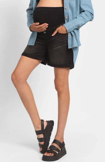 Seraphine Over The Bump Denim Maternity Shorts In Black