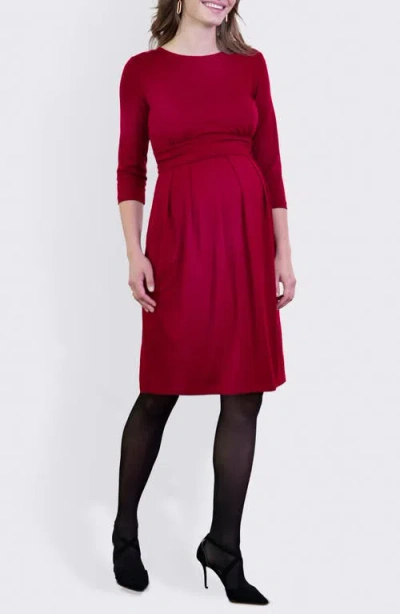 Seraphine Pleated Waist Maternity/nursing Dress In Dark Red