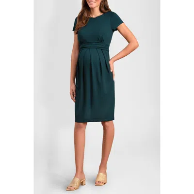 Seraphine Pleated Waist Maternity/nursing Dress In Open Green