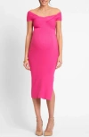 SERAPHINE RIB KNOT DETAIL OFF THE SHOULDER MIDI MATERNITY DRESS